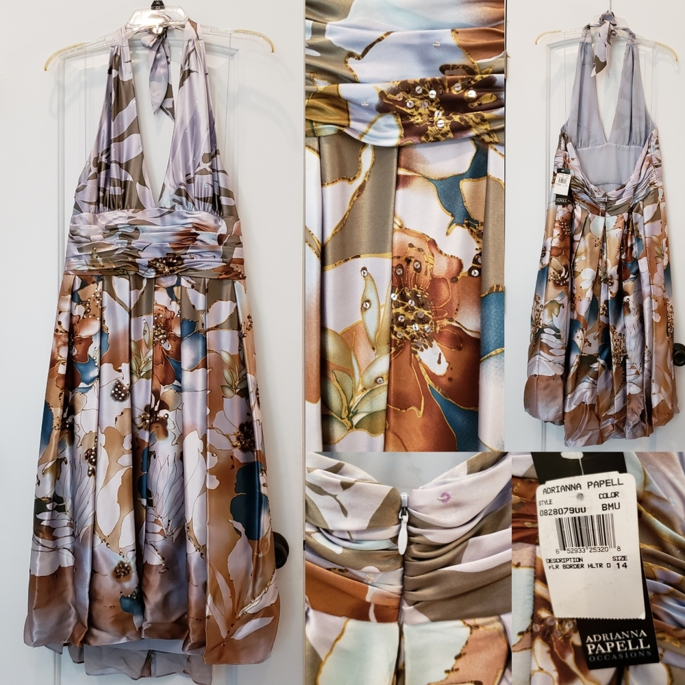 Adrianna Papell Satin Floral Dress
